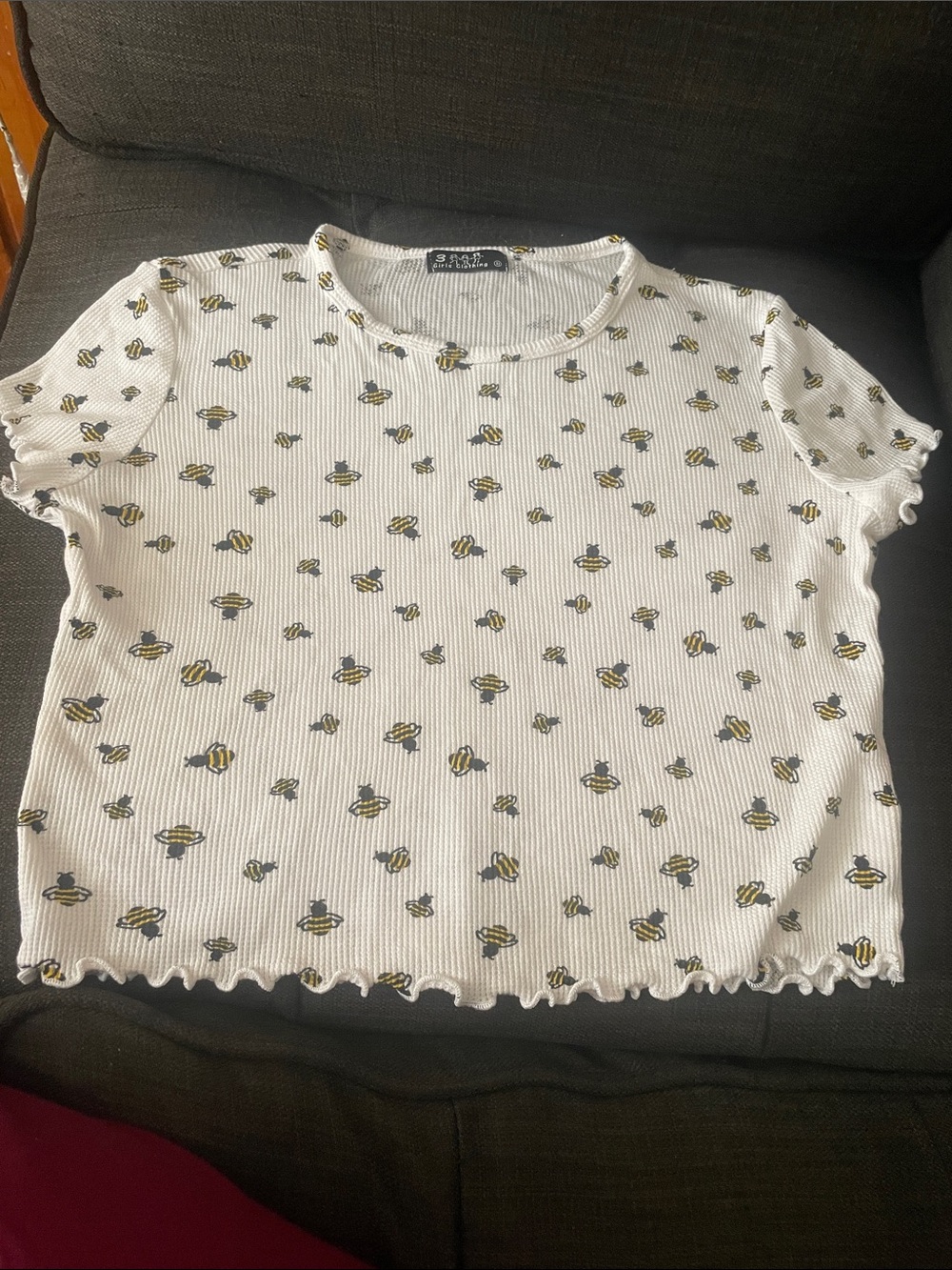 White Bee Print Ribbed Tee - Kids